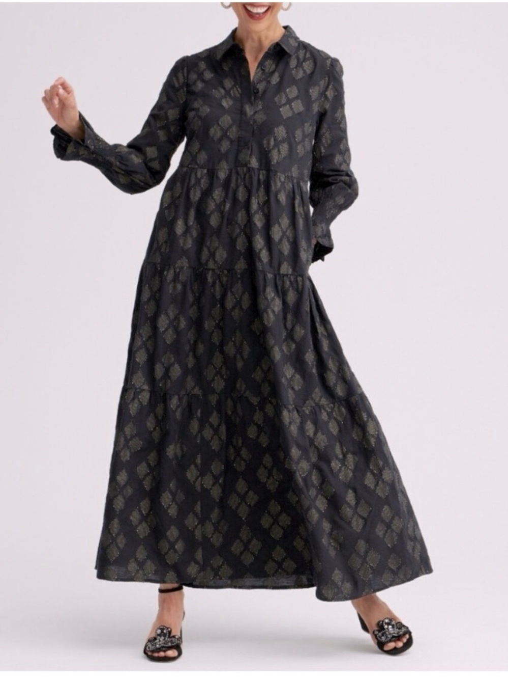 Chico's Black Maxi Dress with Gold Motif
